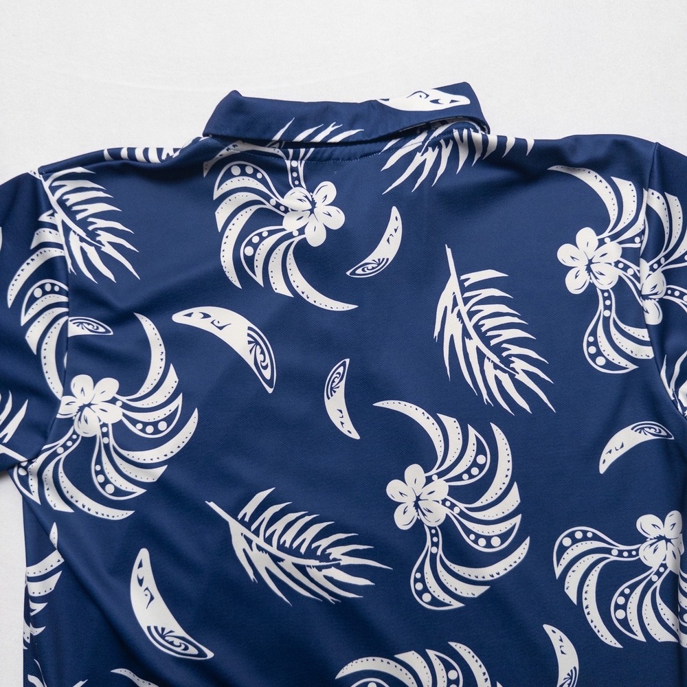 Palmwave Hawaii Polo Shirt Mens L Blueโ White Tropical Floral - Picture 16 of 17